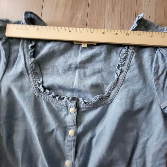 Madewell Womens Blue Short Sleeve Button-Down Peplum Top S Cotton Blend Denim Ru - Picture 12 of 15